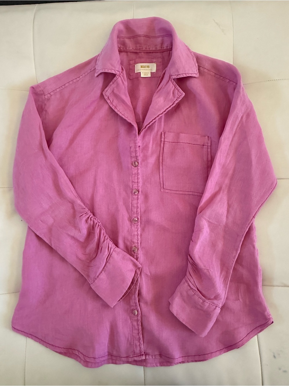 Maeve By Anthropologie Fusia Linen Button Down Shirt Sz XS